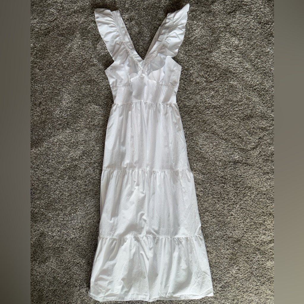 Ruffled Sleeve White Maxi Dress